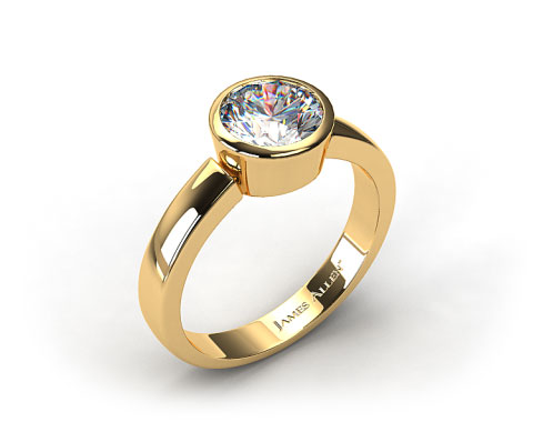 18k Yellow Gold Bezel Set Round Shaped Diamond Solitaire Ring